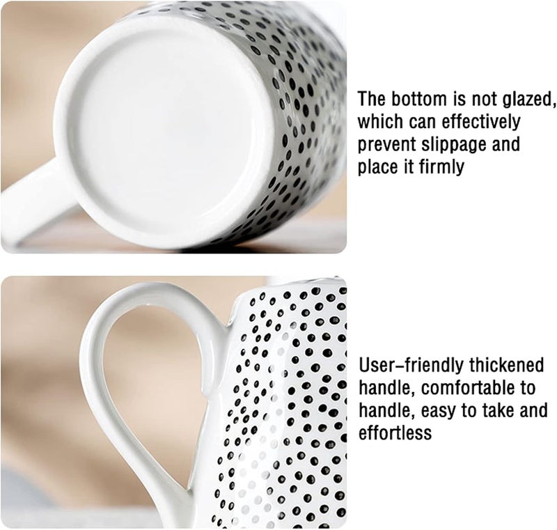 إبريق GRFIT Simple Black Dot من السيراميك بمقبض وغطاء للعصير والشاي المعطر والمشروبات الساخنة والباردة (50.7 أونصة)”， - Image 3