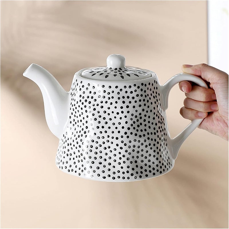 إبريق GRFIT Simple Black Dot من السيراميك بمقبض وغطاء للعصير والشاي المعطر والمشروبات الساخنة والباردة (50.7 أونصة)”， - Image 1