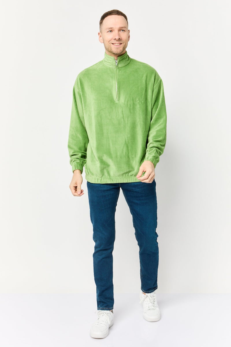 Asos Design Men Oversized Monk Neck Ribbed Long Sleeves Sweatshirt, Green - Image 2