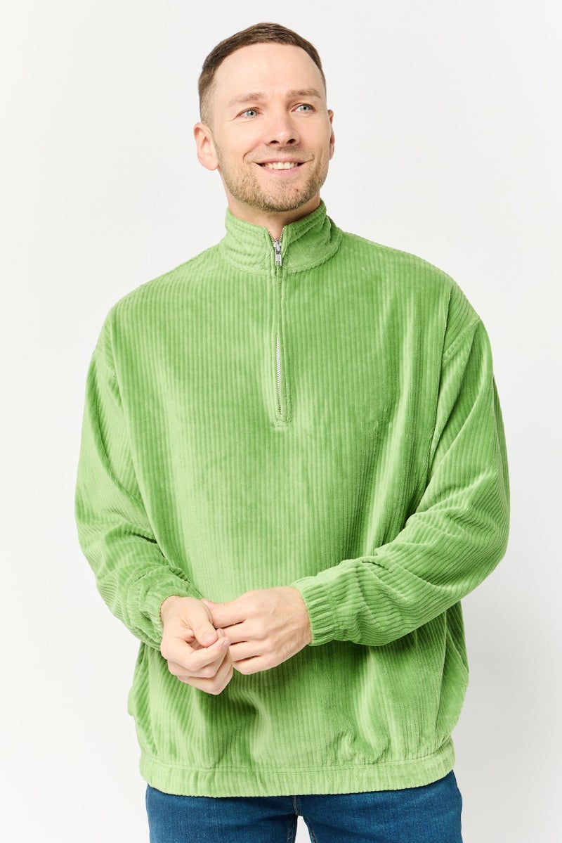 Asos Design Men Oversized Monk Neck Ribbed Long Sleeves Sweatshirt, Green - Image 1