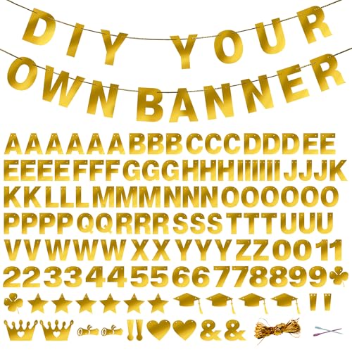 TMTECHJS 131 PCS Custom Banner DIY Letter Banners Personalized Banner for Birthday Congratulations Wedding Party Banners Golden 5inch - Image 1