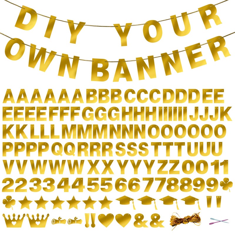 TMTECHJS 131 PCS Custom Banner DIY Letter Banners Personalized Banner for Birthday Congratulations Wedding Party Banners Golden 5inch - Image 2