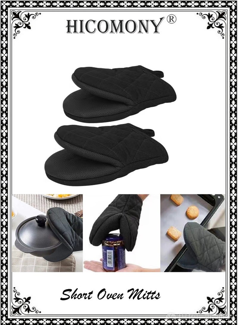 هيكوموني قفازات فرن صغيرة، زوج واحد من قفازات الميكروويف حامل الاواني، قفازات قطنية نيوبرين مقاومة للحرارة، قفازات اسطح غير قابلة للانزلاق، اسود - Image 1