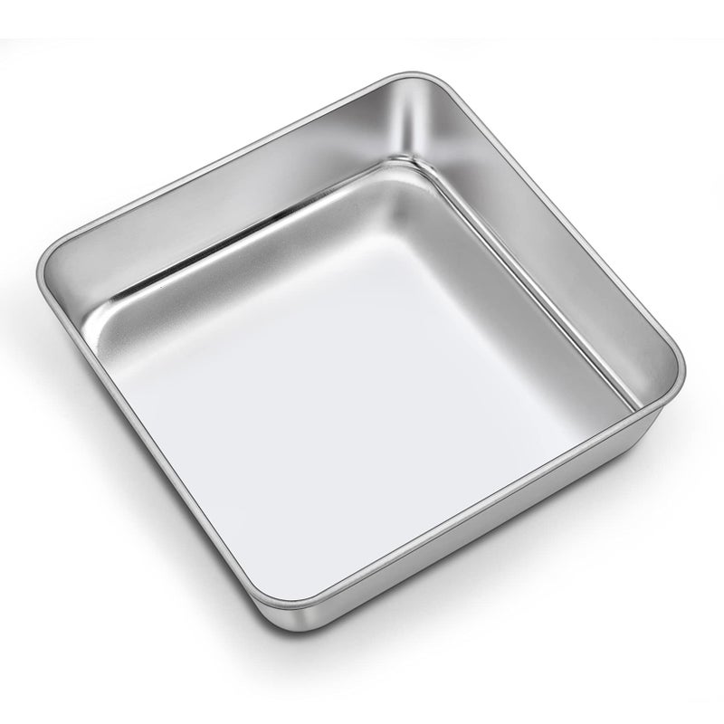 PP CHEF Square Baking Cake Pans Small Stainless Steel Lasagna Brownie Pan For Birthday Cake Bread Pie Nontoxic  Durable Smooth Rim  Leakproof Oven  Dishwasher Safe 9 Inch  1 Pcs