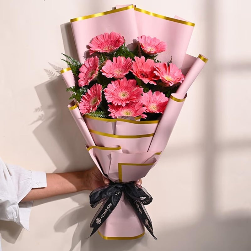 Floweraura FlowerAura Fresh Live Flower Bouquet of 10 Pink Gerberas In Designer Packing For Birthday Gift Anniversary Gift Wedding Gift Congratulations Gift Gift For Special Occasions Same Day Delivery  - Image 2