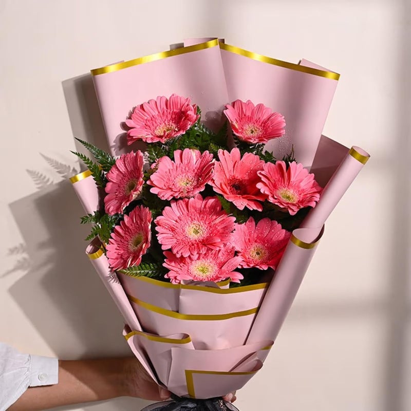 Floweraura FlowerAura Fresh Live Flower Bouquet of 10 Pink Gerberas In Designer Packing For Birthday Gift Anniversary Gift Wedding Gift Congratulations Gift Gift For Special Occasions Same Day Delivery  - Image 3