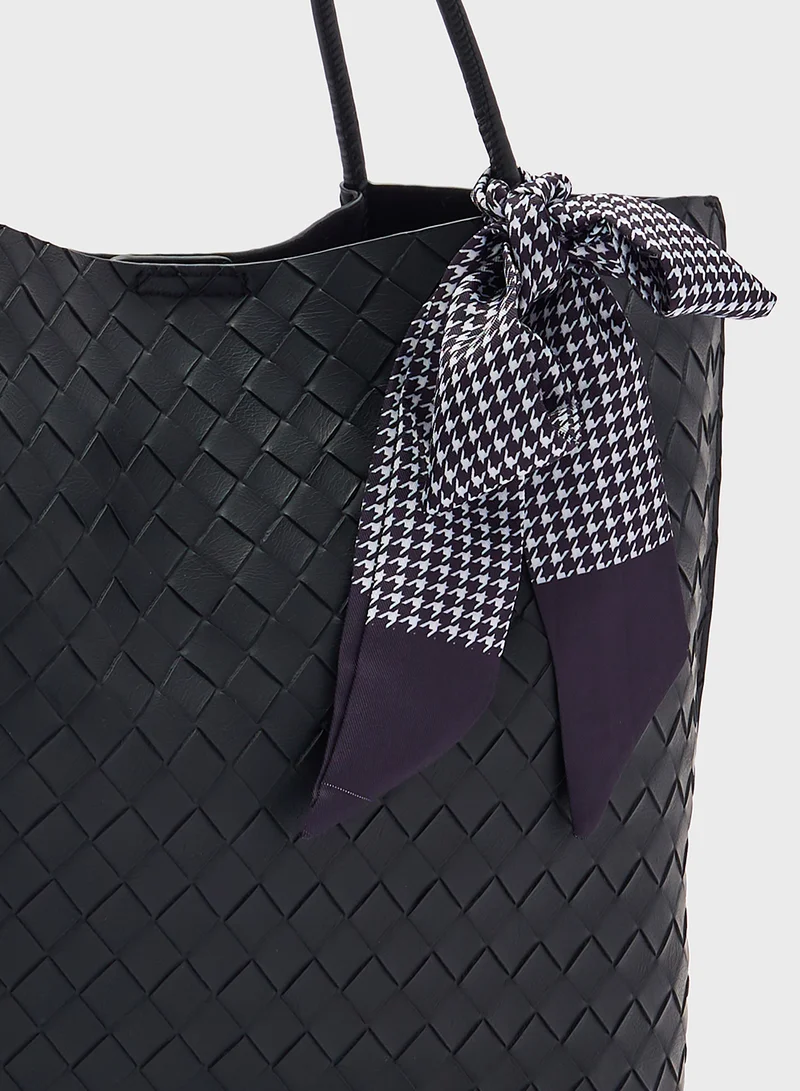 ELLA Woven Texture Tote Bag With Pouch