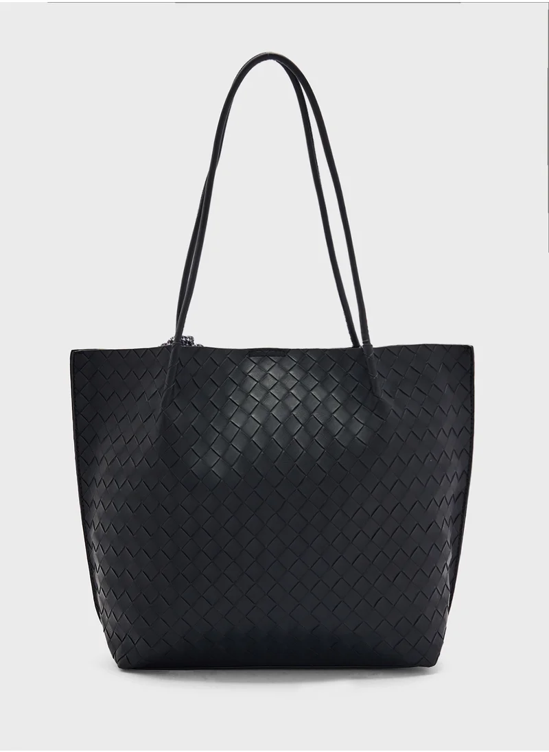 ELLA Woven Texture Tote Bag With Pouch