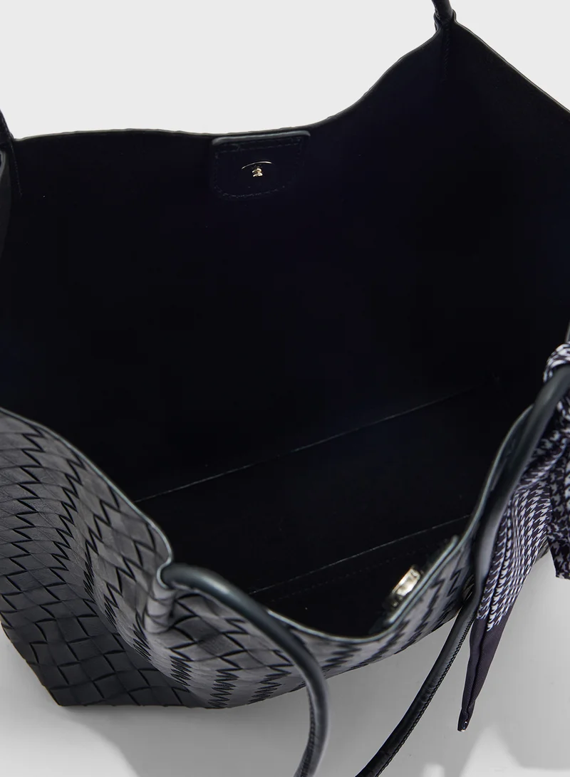 ELLA Woven Texture Tote Bag With Pouch