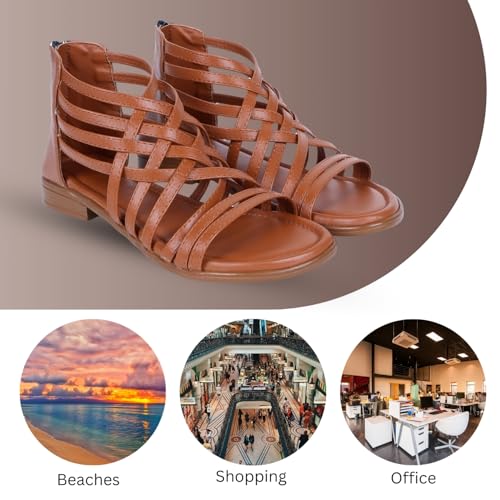 TRASE Flats Gladiator With Zip Closure For Women Sandals| Gladiator High-Tops Sandals For Women | Stylish & Comfortable | College, Office, Shopping, Outdoor & Beach Wea (Tan, 4 UK) - Image 4