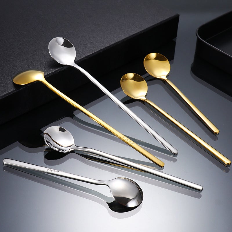 Stainless Steel Spoon, Long Handle Ice Spoon, High-Looking Coffee Spoon, Golden Small Round Spoon, Household Mixing Spoon, Souvenir - Image 5