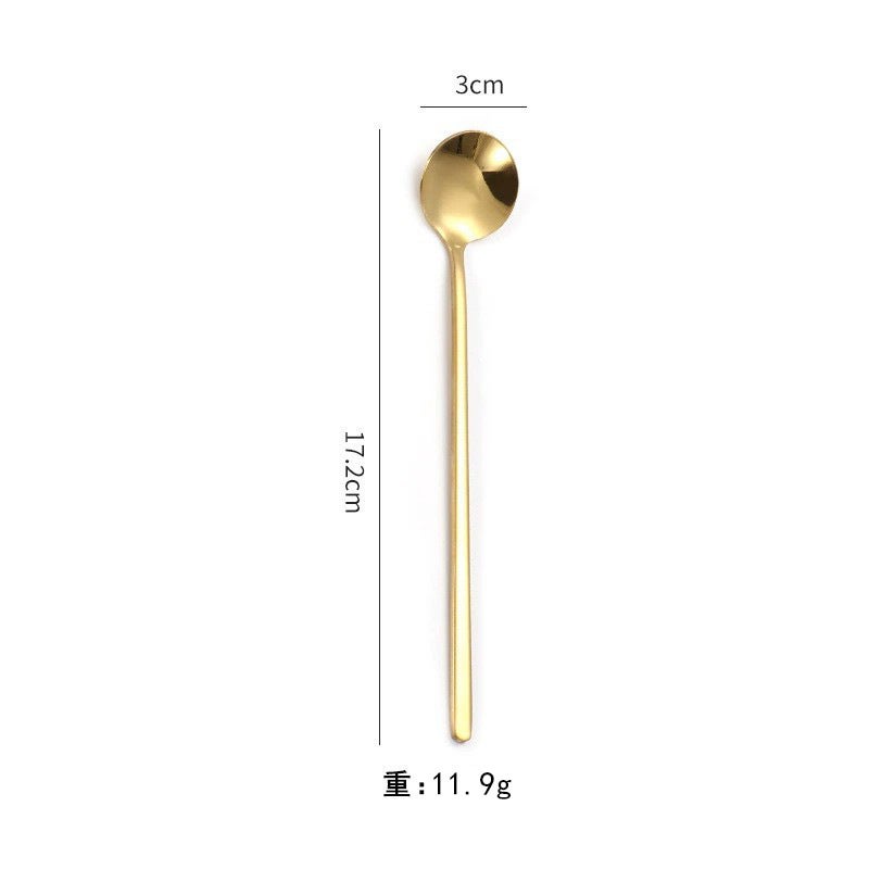 Stainless Steel Spoon, Long Handle Ice Spoon, High-Looking Coffee Spoon, Golden Small Round Spoon, Household Mixing Spoon, Souvenir - Image 1