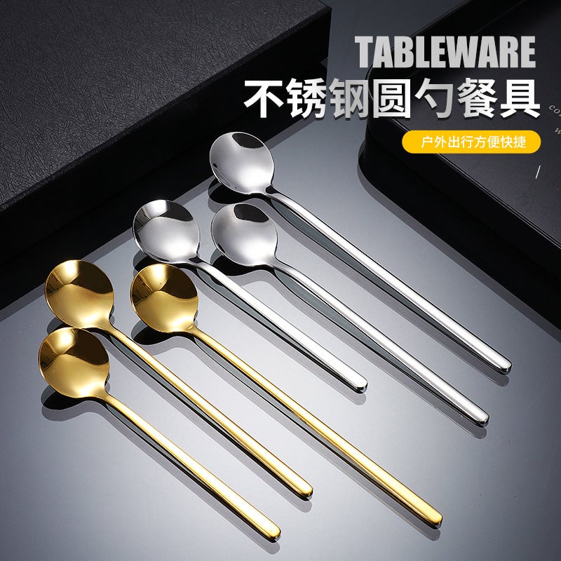 Stainless Steel Spoon, Long Handle Ice Spoon, High-Looking Coffee Spoon, Golden Small Round Spoon, Household Mixing Spoon, Souvenir - Image 4