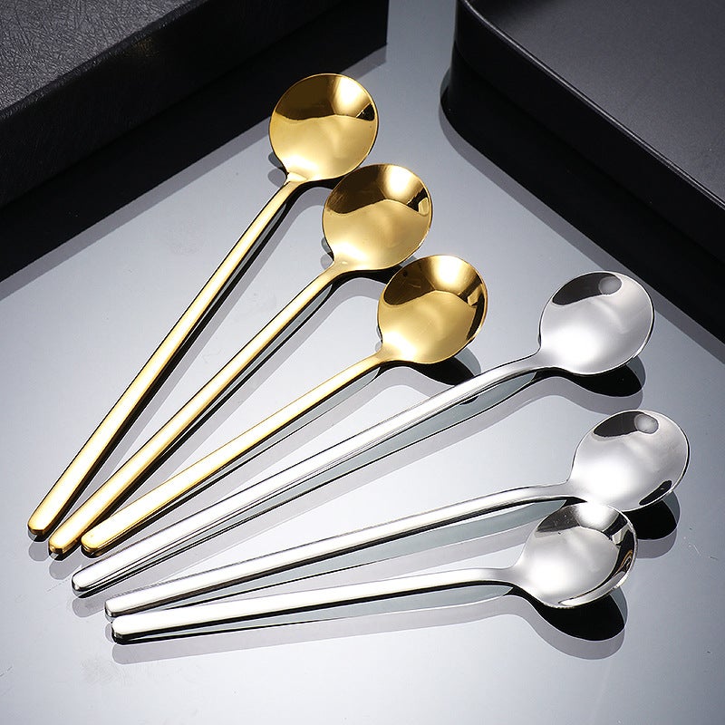 Stainless Steel Spoon, Long Handle Ice Spoon, High-Looking Coffee Spoon, Golden Small Round Spoon, Household Mixing Spoon, Souvenir - Image 3