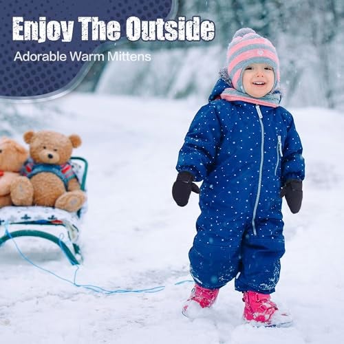 Fynnsure Toddler Mittens Baby Waterproof Snow Gloves Kids Ski Snow Gloves Cold Weather Mittens for Boys Girls Solid Navy 2-4 Years - Image 5