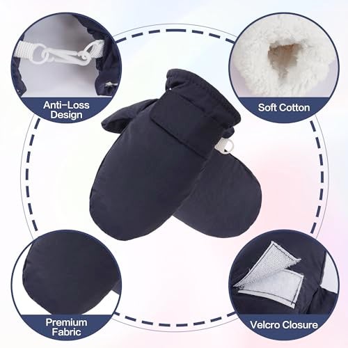 Fynnsure Toddler Mittens Baby Waterproof Snow Gloves Kids Ski Snow Gloves Cold Weather Mittens for Boys Girls Solid Navy 2-4 Years - Image 2