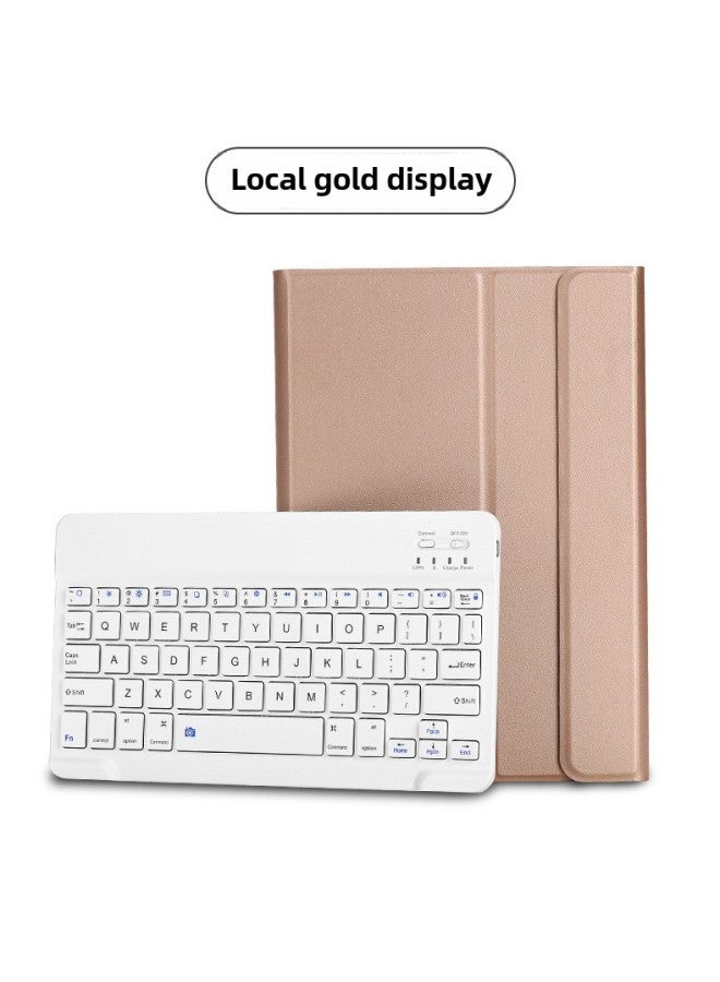 For Samsung S7FE Bluetooth Keyboard Split A7 Protective Case P610 Backlit Keyboard Flat Leather Case S6lite-Color:Gold Leather Case + White Ordinary Keyboard-Applicable Model:Samsung Galaxy Tab A 8.4 T307 2020  - Image 1