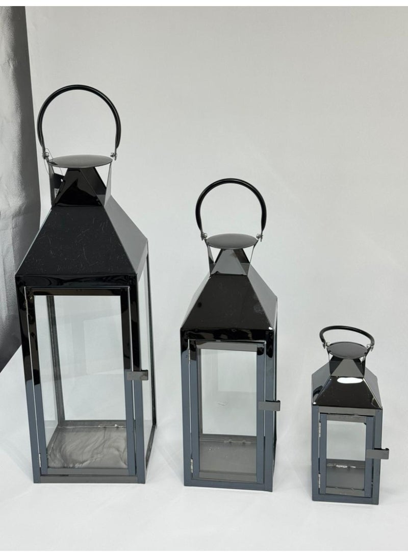 ليفينج طقم 3 فوانيس معدن وزجاج – لمسة دافئة وفخمة لديكورك - Image 5
