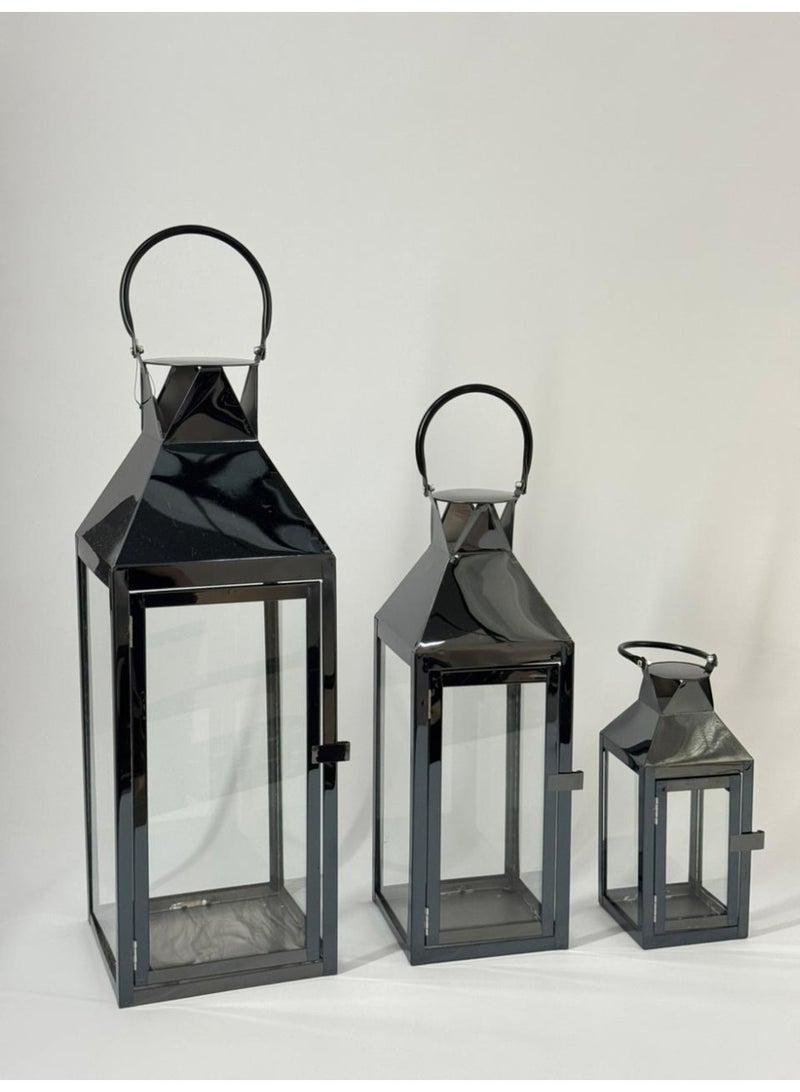ليفينج طقم 3 فوانيس معدن وزجاج – لمسة دافئة وفخمة لديكورك - Image 4
