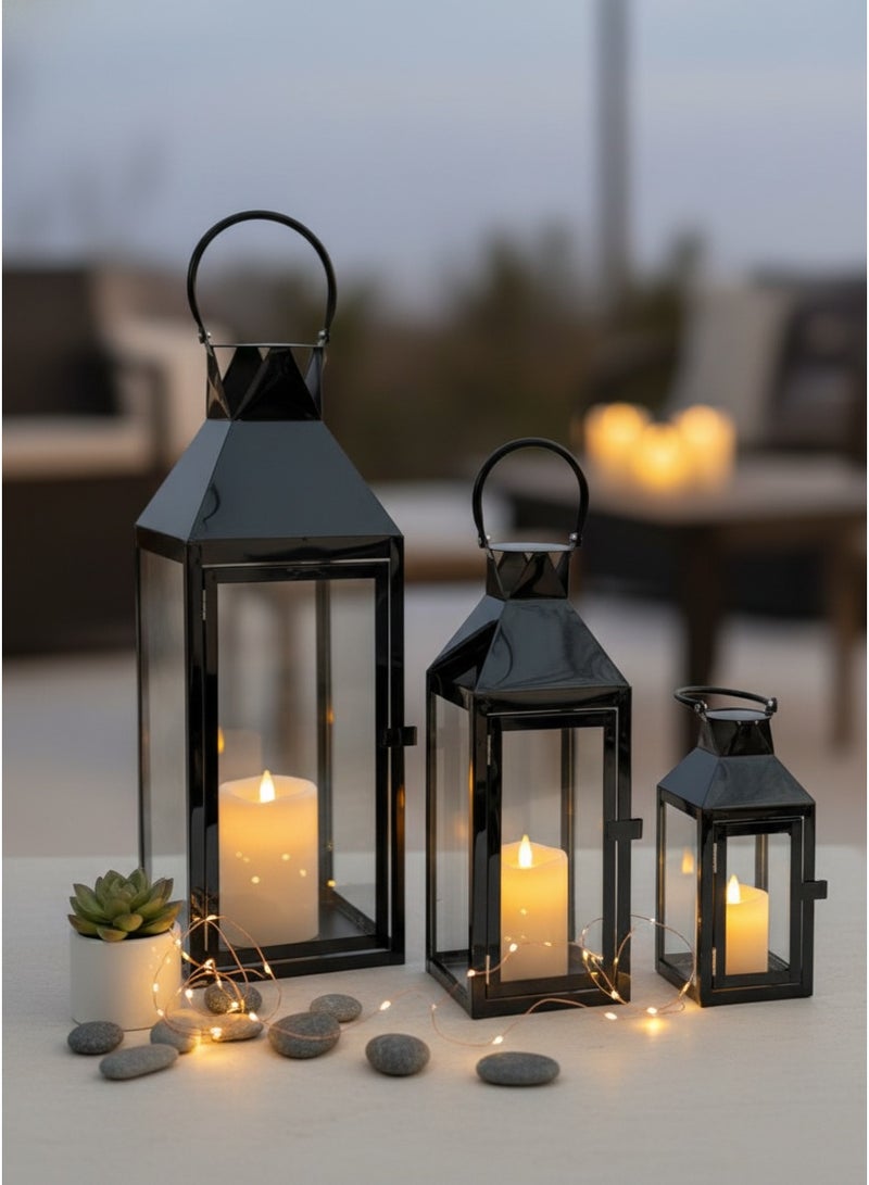 ليفينج طقم 3 فوانيس معدن وزجاج – لمسة دافئة وفخمة لديكورك - Image 1