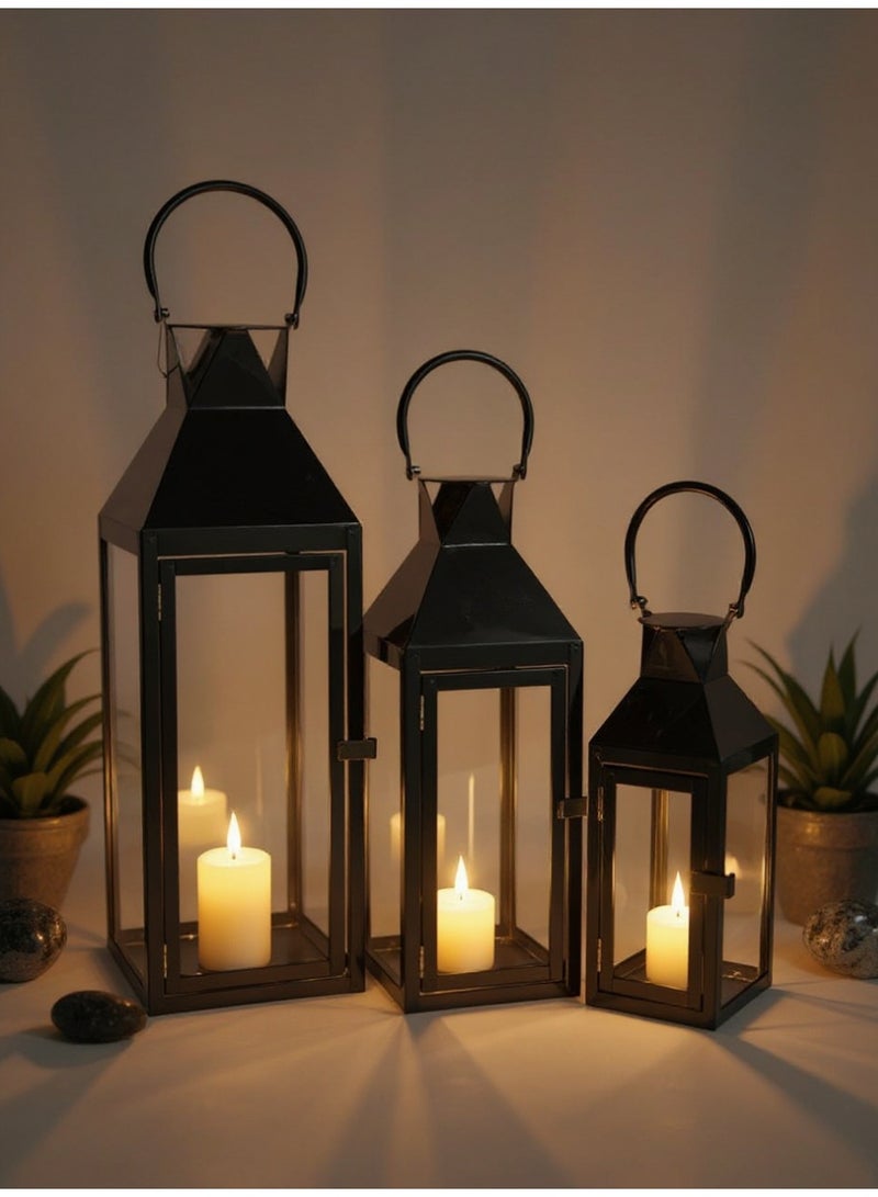 ليفينج طقم 3 فوانيس معدن وزجاج – لمسة دافئة وفخمة لديكورك - Image 2