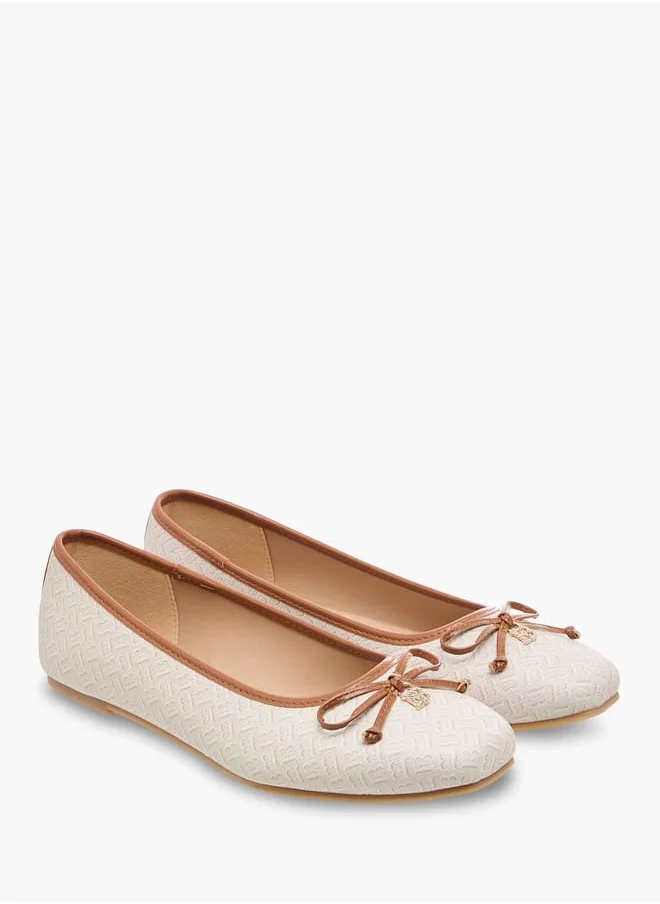 فلورا بيلا من شو إكسبرس Women's Monogram Print Slip-On Ballerina Shoes with Bow Detail