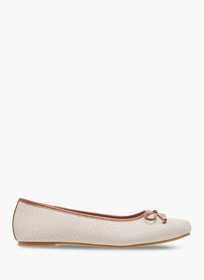 فلورا بيلا من شو إكسبرس Women's Monogram Print Slip-On Ballerina Shoes with Bow Detail