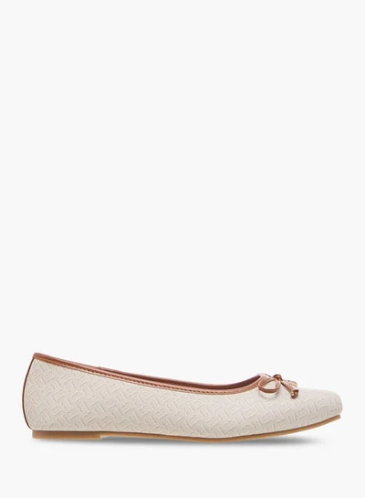 Flora Bella By Shoexpress Women's Monogram Print Slip-On Ballerina Shoes with Bow Detail