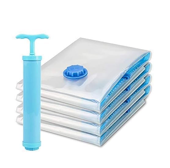 WOX MOX WOX MOX Vacuum Bags Reusable Space Saver Quit Vacuum Plastic Storage Bag With Pump for Clothes Blankets Home Travel Compression Sealer Bags Pack of 5 SIZE 50 cm x 60 cm  - Image 1