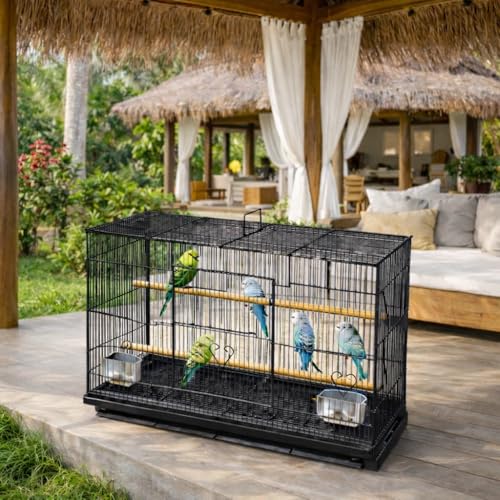 Rizopets Bird Cage, Crate for Rabbit, Parrots and Small Pets with Sliding Tray, 2 Feeding Cup & 2 Perch with Secure Lock (15 Inches, Black), Metal - Image 5
