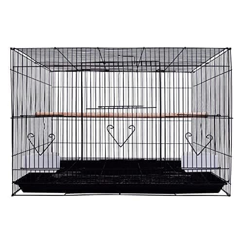 Rizopets Bird Cage, Crate for Rabbit, Parrots and Small Pets with Sliding Tray, 2 Feeding Cup & 2 Perch with Secure Lock (15 Inches, Black), Metal - Image 1