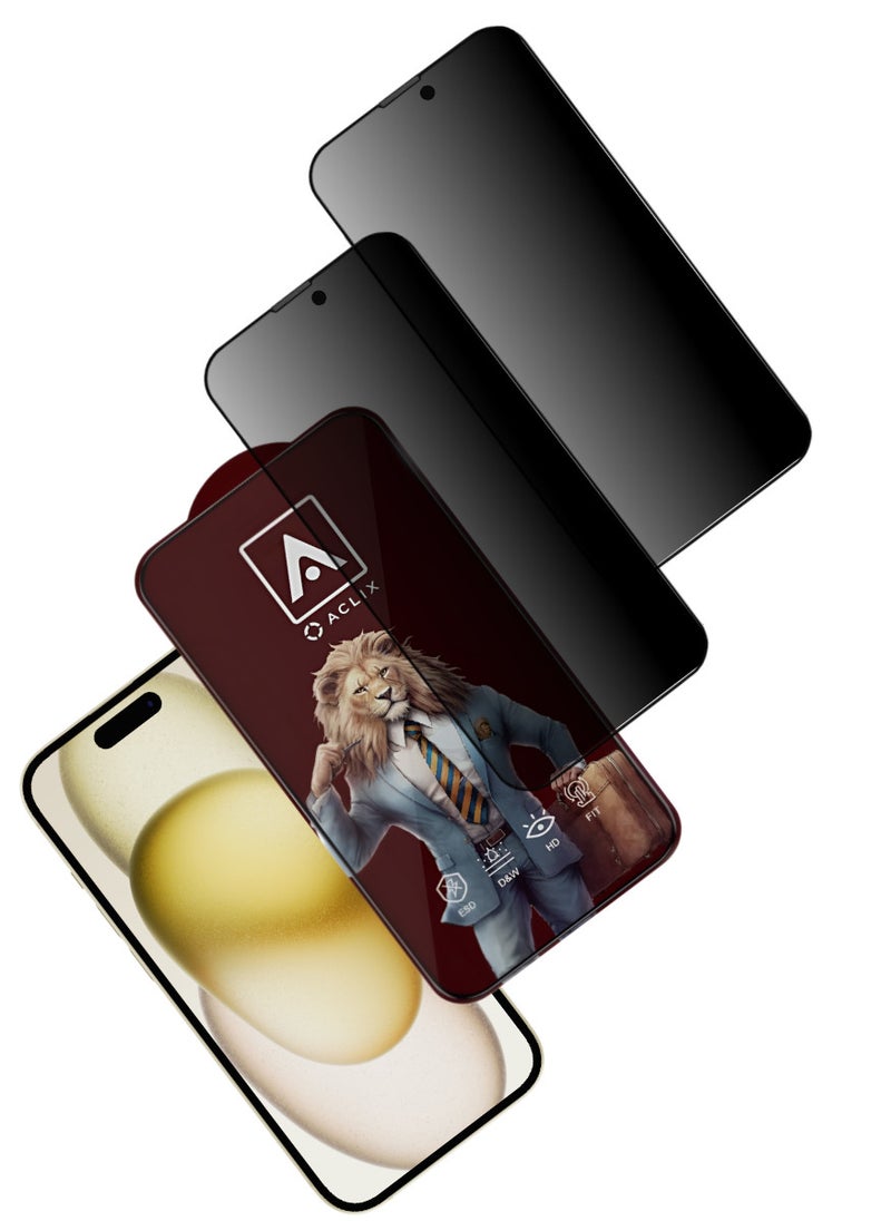 ACLIX 2 Pieces Antistatic ESD Dustof Premium Quality High Definition Anti-Spy Privacy Tempered Glass Screen tector Designed For  iPhone 15 Plus - Image 1