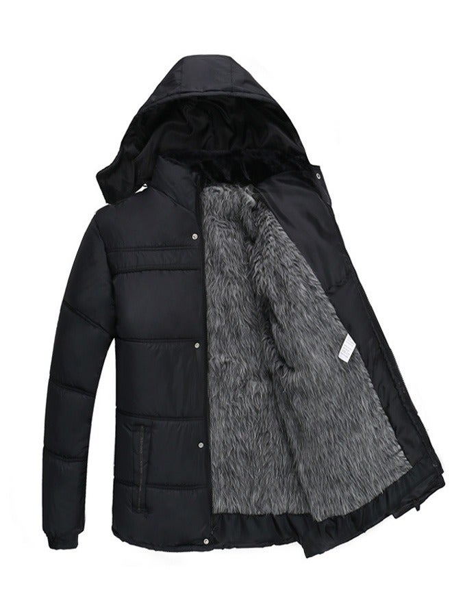 Mens Winter Cotton Jacket Mid-Length Warm Black gray hair - Image 1