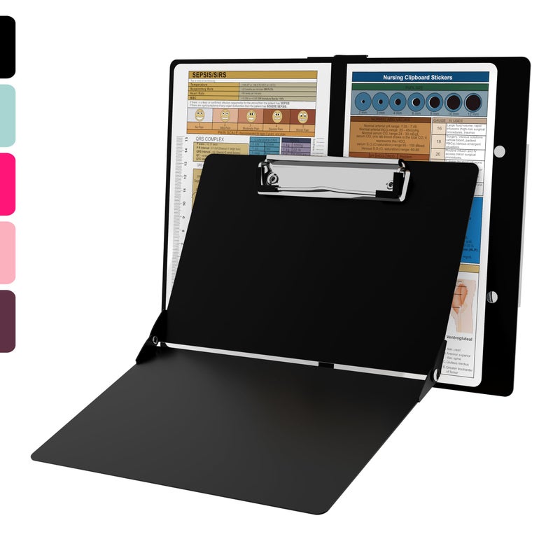 SC Printing World Nursing Clipboard with Nursing and Medical Edition Cheat Sheets Nursing School Essentials - Aluminum Foldable Nurse Clip Boards Essential Accessory for Efficient Patient Care (Black) - Image 1