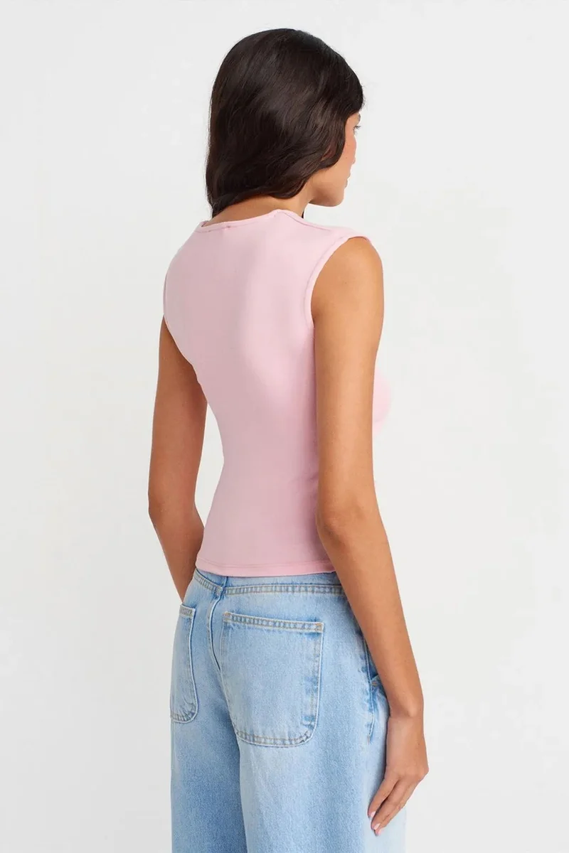 Dilvin Powder Pink DILVIN Sleeveless Ribbed Crew Neck Slim Fit T-Shirt for Women | Best Price UAE