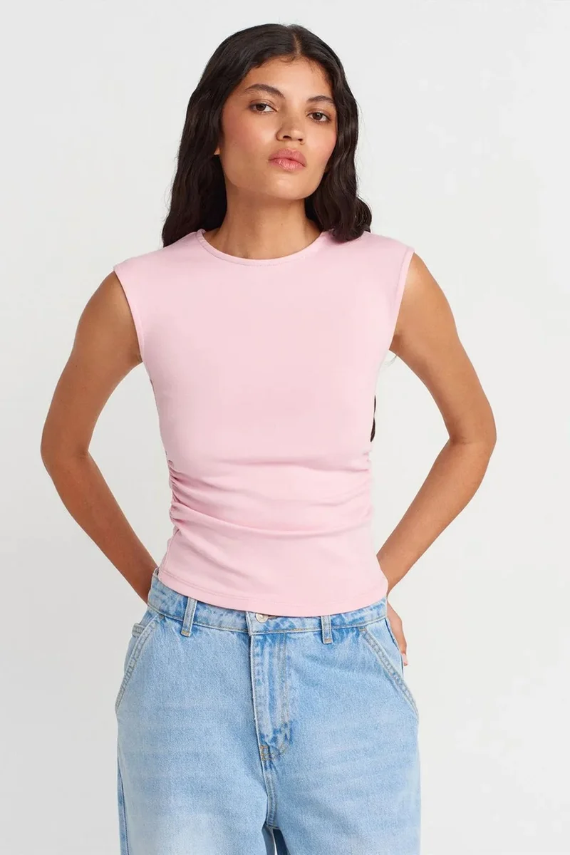 DILVIN Sleeveless Ribbed Crew Neck Slim Fit T-Shirt