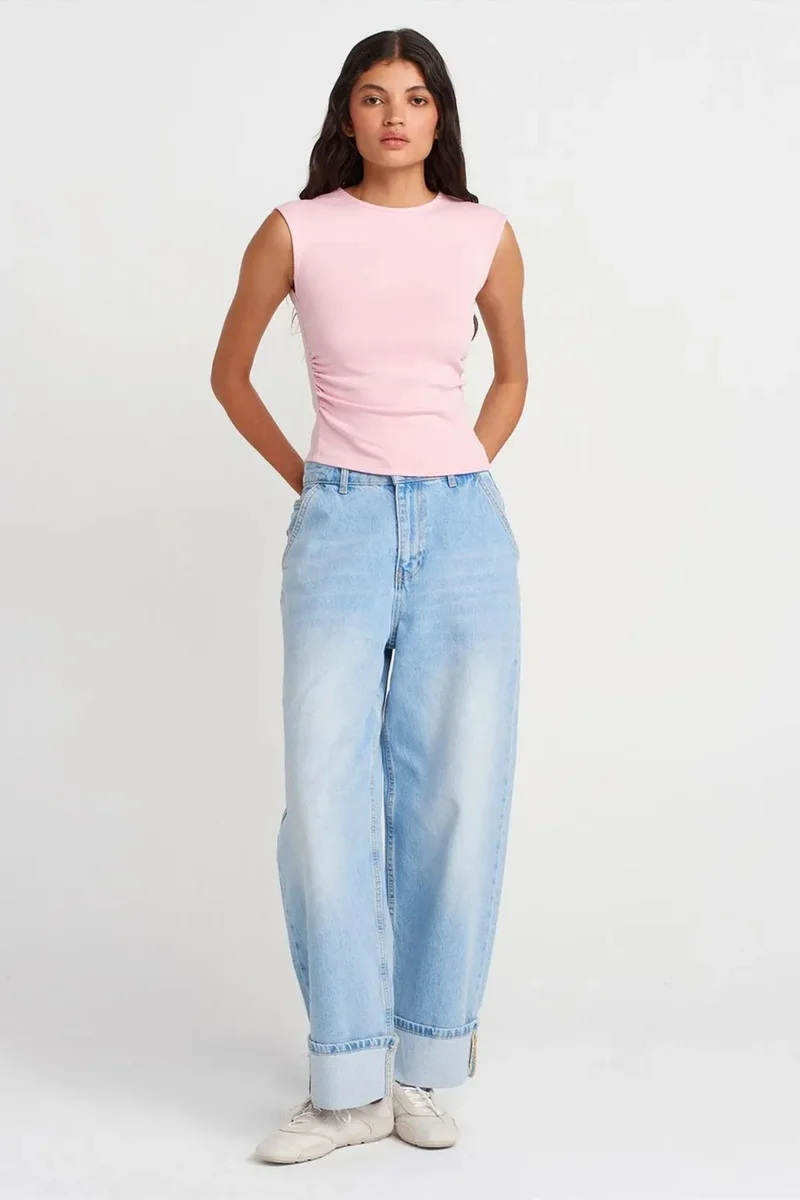 Dilvin Powder Pink DILVIN Sleeveless Ribbed Crew Neck Slim Fit T-Shirt for Women | Best Price UAE