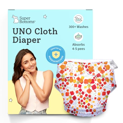 SuperBottoms UNO Freesize Cloth Diaper | Cloth diaper for babies 0 to 3 years | Washable & Reusable cloth diaper | Comes with cloth diaper inserts | 1 Organic cotton Soaker (Gulmohar <3) - Image 1