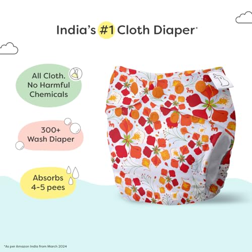 SuperBottoms UNO Freesize Cloth Diaper | Cloth diaper for babies 0 to 3 years | Washable & Reusable cloth diaper | Comes with cloth diaper inserts | 1 Organic cotton Soaker (Gulmohar <3) - Image 2