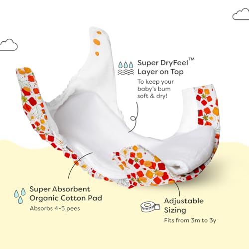 SuperBottoms UNO Freesize Cloth Diaper | Cloth diaper for babies 0 to 3 years | Washable & Reusable cloth diaper | Comes with cloth diaper inserts | 1 Organic cotton Soaker (Gulmohar <3) - Image 3