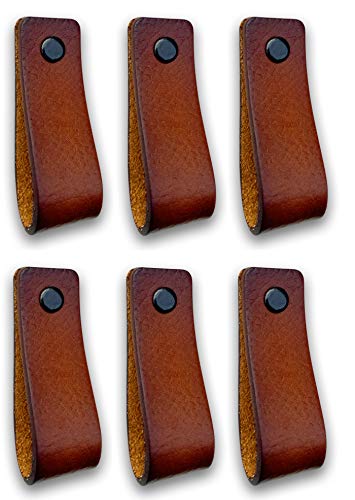 Brute Strength - Leather Furniture Handles - Cognac - 6pcs - 6.5" x 1" - Leather Dresser Pulls - Cabinet knobs Dresser knobs - Handles - Image 1