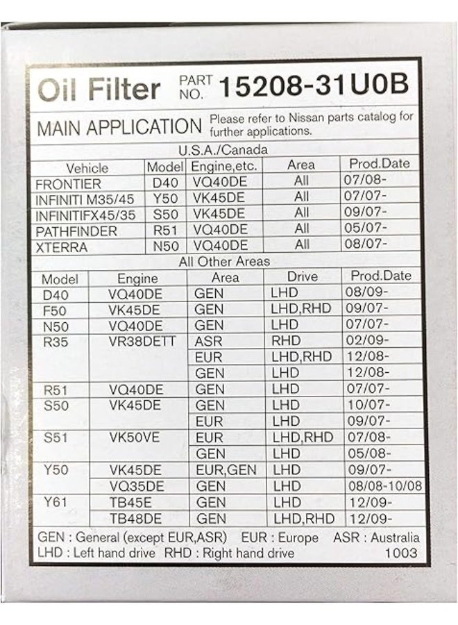 NISSAN OIL FILTER 15208-31U0B - Image 2