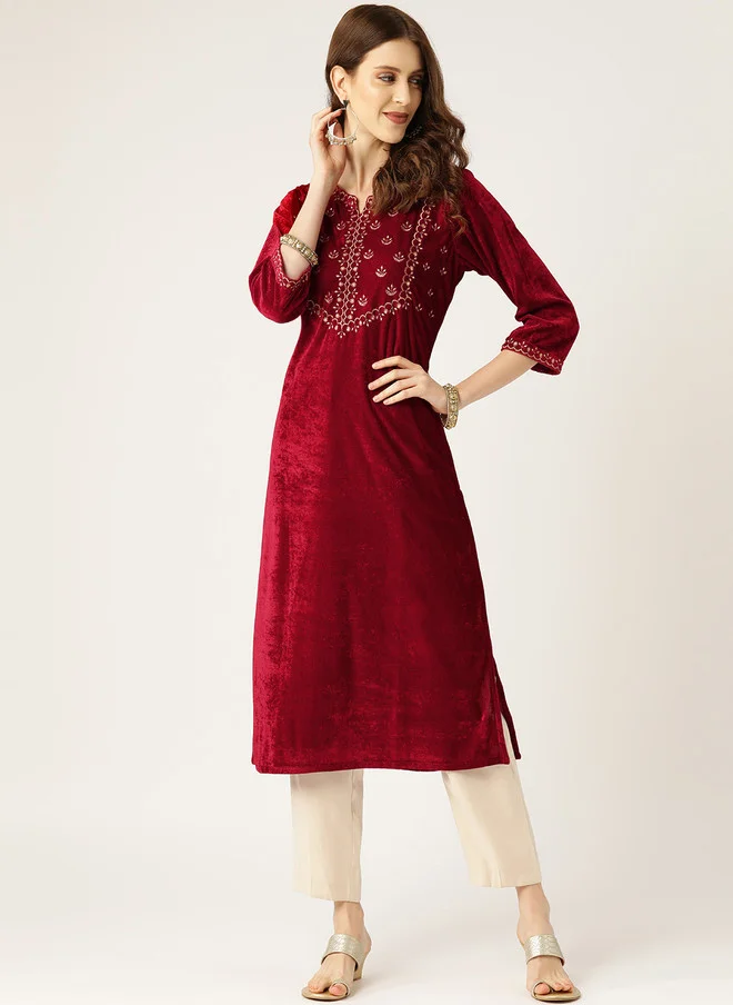 Maroon Velvet Finish Kurta for Women