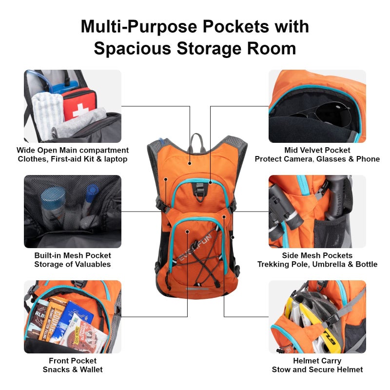 Everfun حقيبة ظهر EVERFUN للتروية 18 لتر مع كيس ماء 2 لتر وغطاء مطري، حقيبة ماء للتنزه للرجال والنساء، حقيبة تروية معزولة وخفيفة الوزن ليوم كامل للتنزه، ركوب الدراجات، الجري، والمهرجانات - Image 2