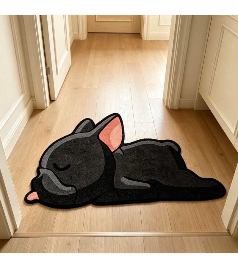 Cream Irregular Shape French Bulldog Rug With Non Slip Backing Machine Washable Soft Mat For Living Room Bedroom Kitchen Bathroom Balcony Entryway Modern Decor 31.5x47.24 Inch - Image 2