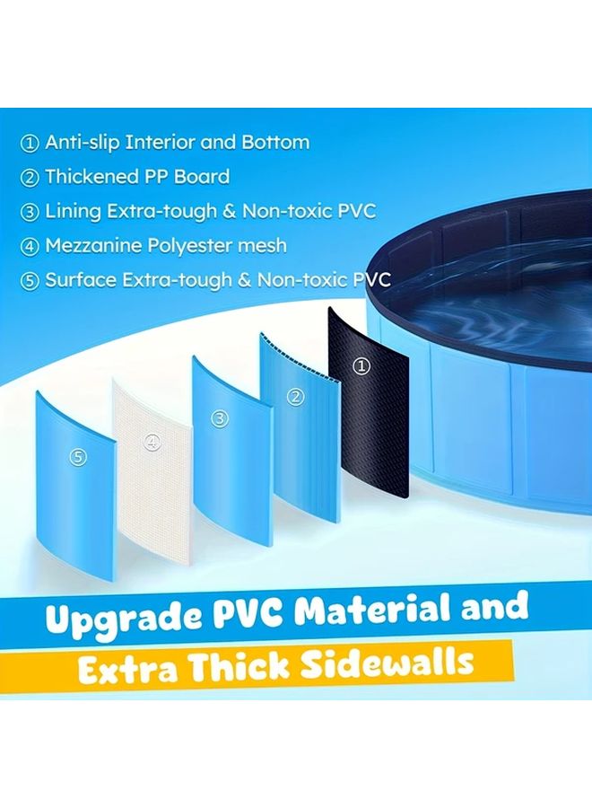 Square Blue 50x10 Inch Foldable Pet Pool for Dogs Cats Durable Hard Plastic Portable Outdoor Indoor Dog Bath Tub with Drain - Image 4