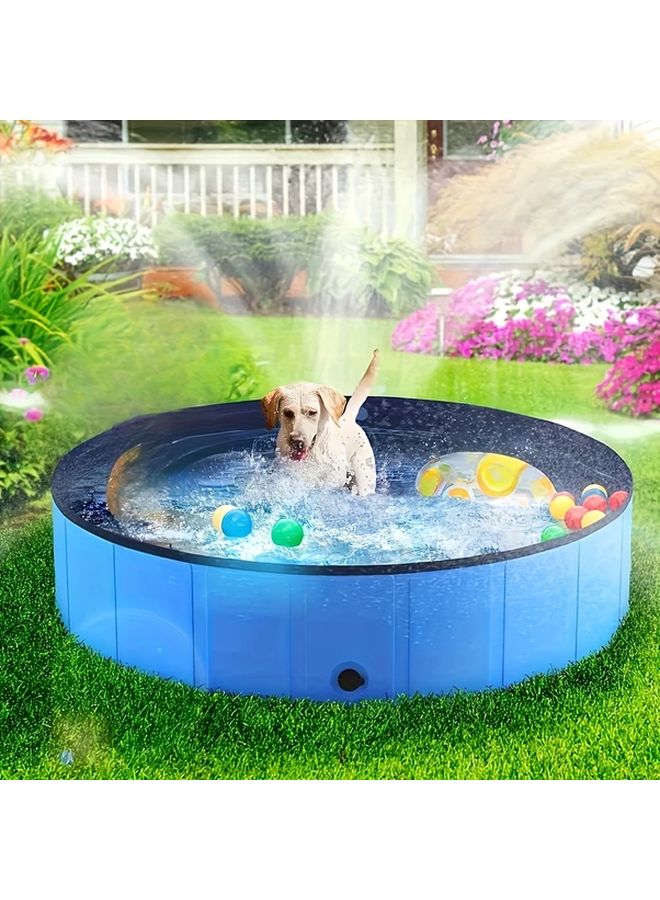 Square Blue 50x10 Inch Foldable Pet Pool for Dogs Cats Durable Hard Plastic Portable Outdoor Indoor Dog Bath Tub with Drain - Image 2