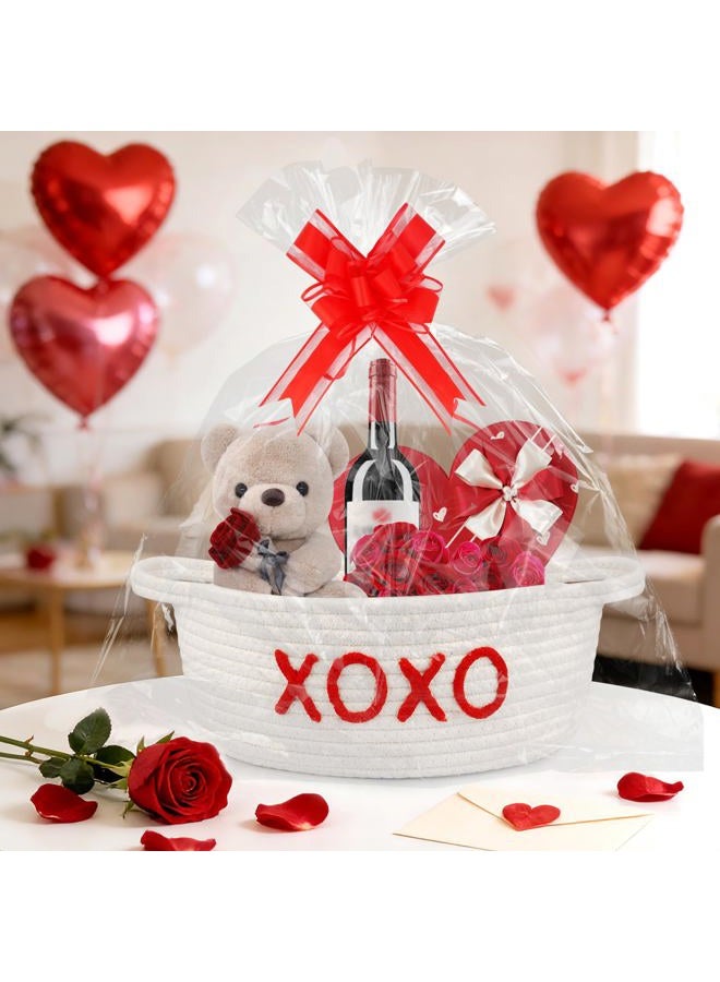 JEROKUMI Woven Valentines Baskets for Gifts Empty with Ribbons Bow Tie and Bag, Gift Empty Decorative Box, Woven Rope Basket Storage for Gifts with Handles Home Decor (XOXO) 11" x7"x4.7" - Image 2
