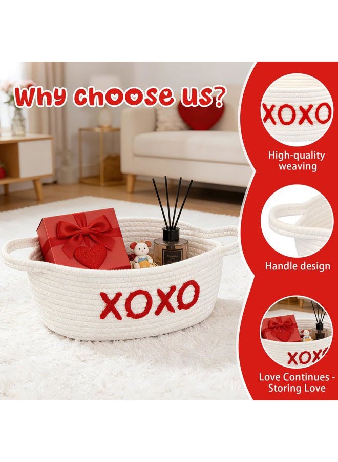 JEROKUMI Woven Valentines Baskets for Gifts Empty with Ribbons Bow Tie and Bag, Gift Empty Decorative Box, Woven Rope Basket Storage for Gifts with Handles Home Decor (XOXO) 11" x7"x4.7" - Image 3