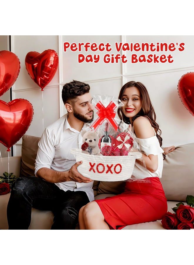 JEROKUMI Woven Valentines Baskets for Gifts Empty with Ribbons Bow Tie and Bag, Gift Empty Decorative Box, Woven Rope Basket Storage for Gifts with Handles Home Decor (XOXO) 11" x7"x4.7" - Image 5